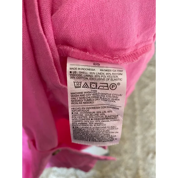 Old Navy Pink Linen Mini Dress Puff Sleeve Button Front Beach Resort Coquette XL - Picture 7 of 8